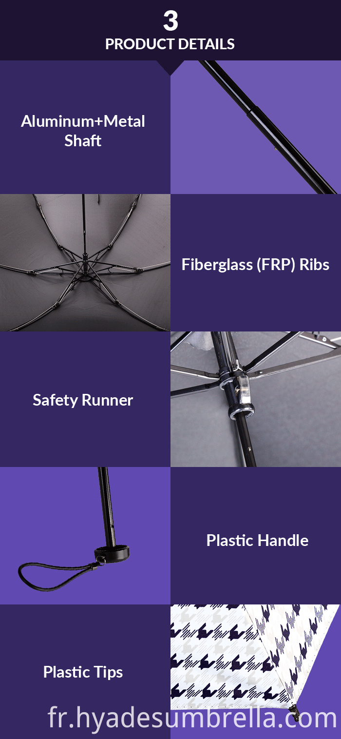 Parapluie pliant imprimé à 3 sections Check Printed 3 Section Folding Umbrella